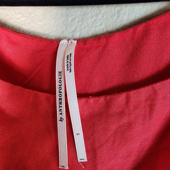 by Anthropologie Red Linen Blend Midi Length Dress Asymmetrical Neckline, S - Picture 8 of 8